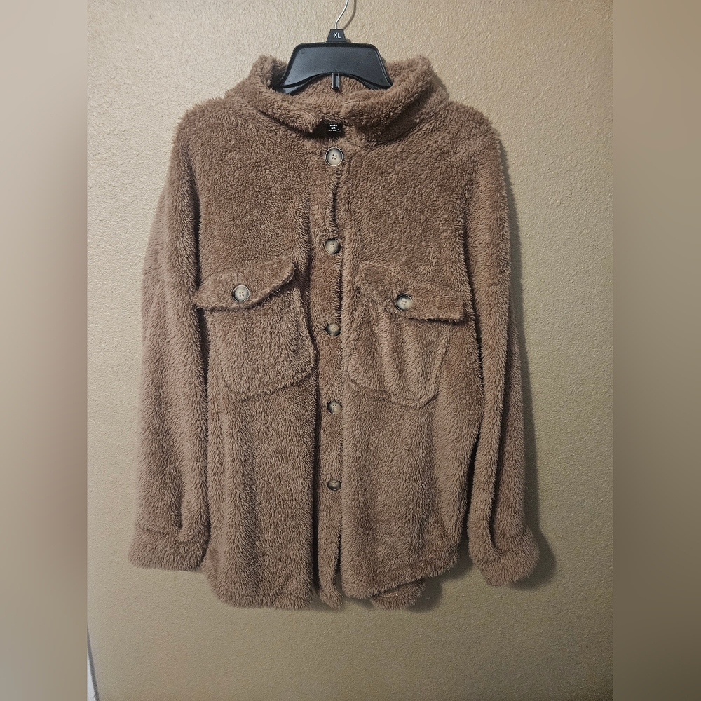 Womens Shein Cozy Tan Brown Winter Sherpa Jacket Sz 2XL